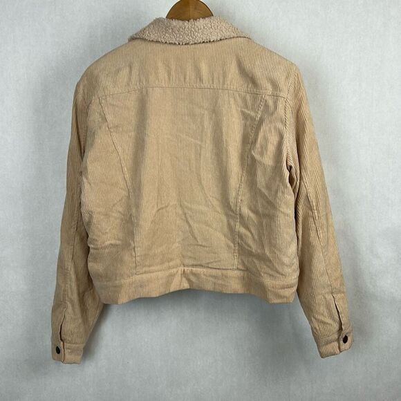 NEW Hem & Thread Corduroy Sherpa Trucker Jacket Sz Large Tan Beige Snap Button - Picture 4 of 7